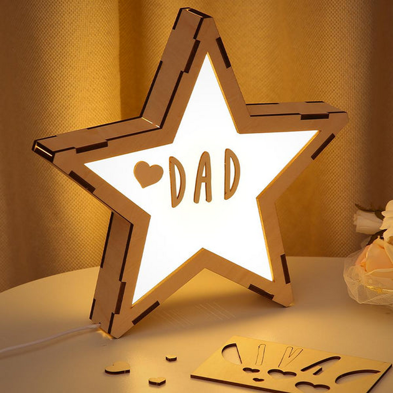 Custom Wooden Star Night Light Room Deco Personalize Birthday Gift For Kids