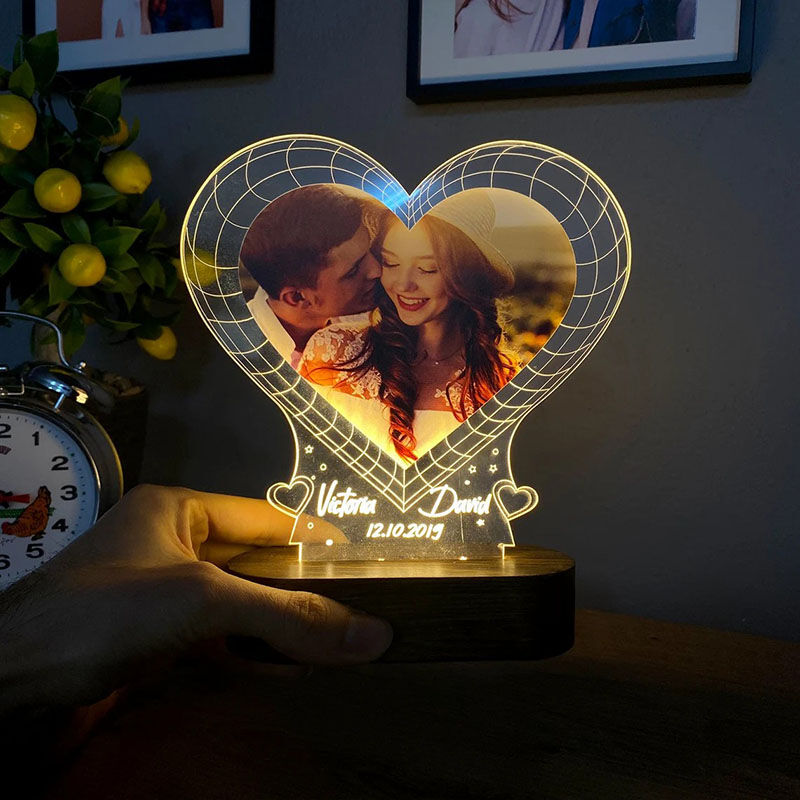 Personalisierte Paar Foto Herz LED Schreibtischlampe