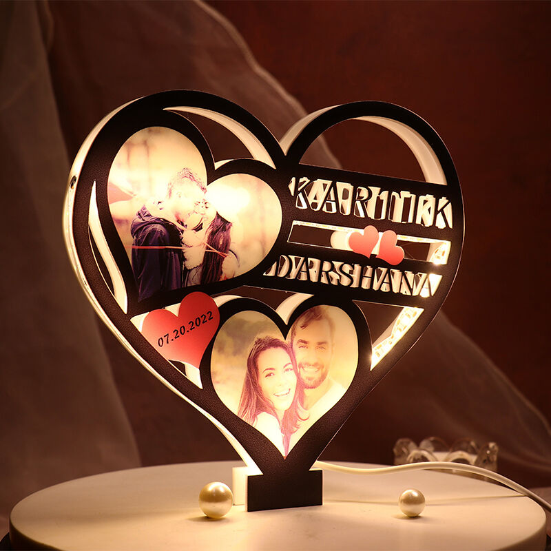 Personalized Custom Couple Heart-shaped Hollow Night Light