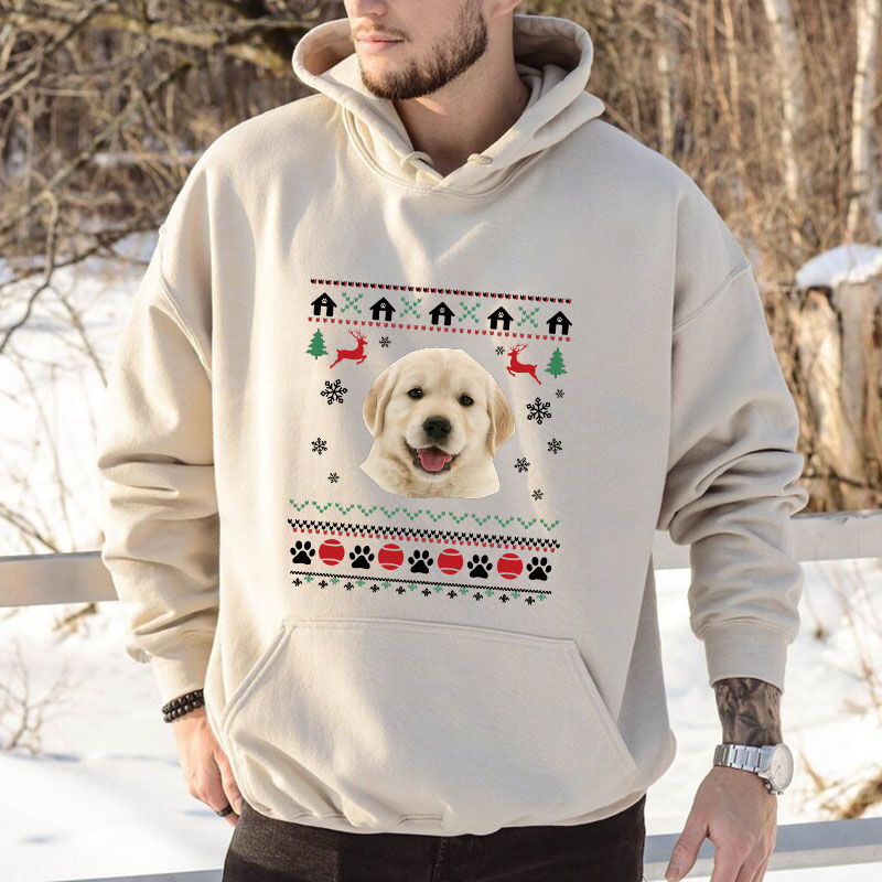 Personalized Hoodie with Custom Pet Picture Christmas Style Design Gift for Pet Loving Family