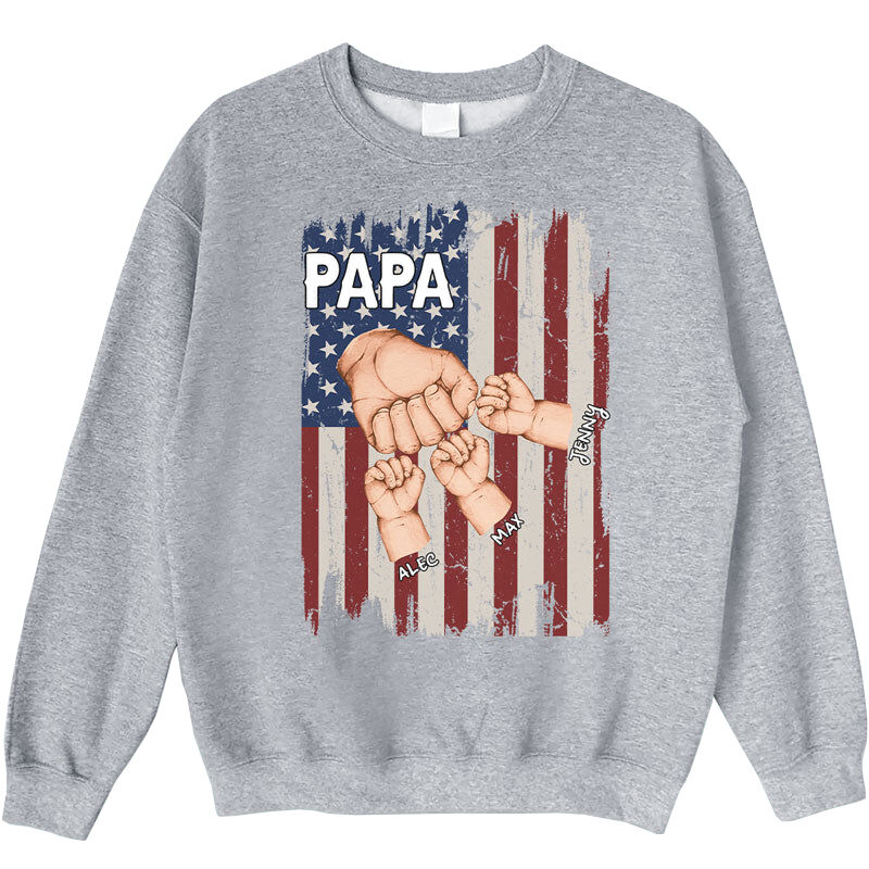 Personalized Sweatshirt Fist Bump Stars and Stripes Pattern Design with Custom Names Cool Gift for Father's Day