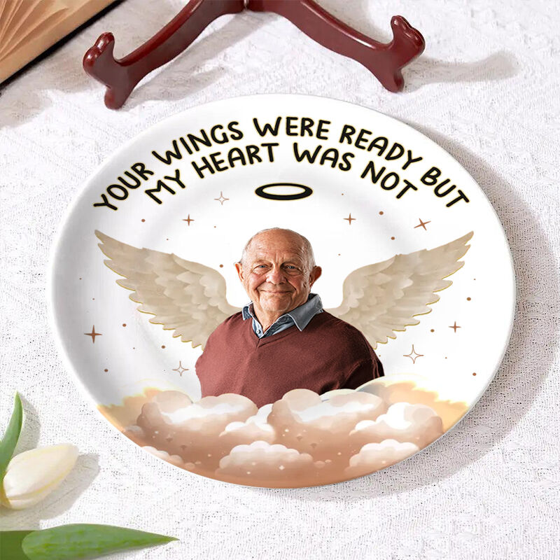 Personalized Picture Plate with Wings Pattern Beautiful Gift for Grandma