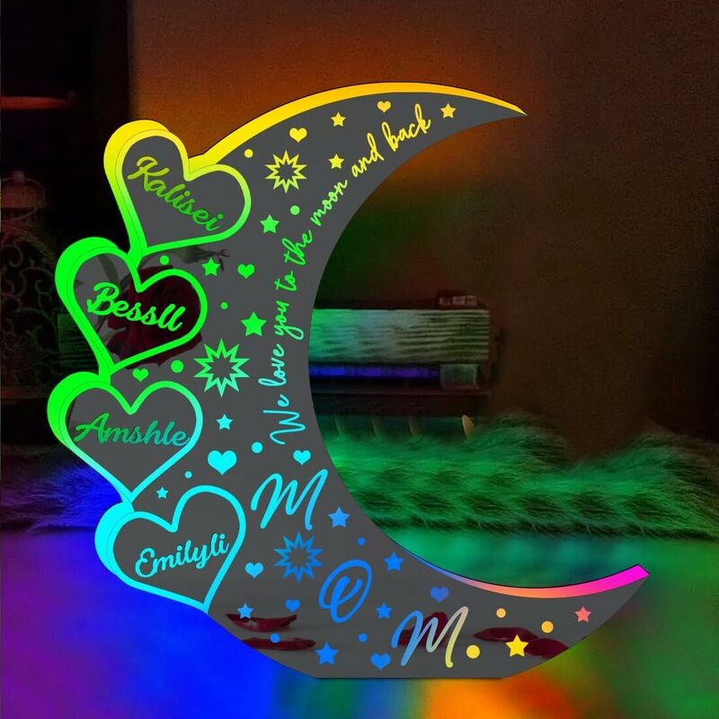 Personalized Moon Mirror Lamp Customized Name Special Gift for Mother's Day
