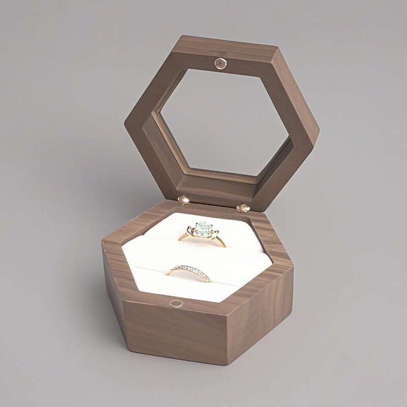 Personalized 2 Slot Ring Box Wood Ring Box Unique Jewelry Box for Wedding Ceremony