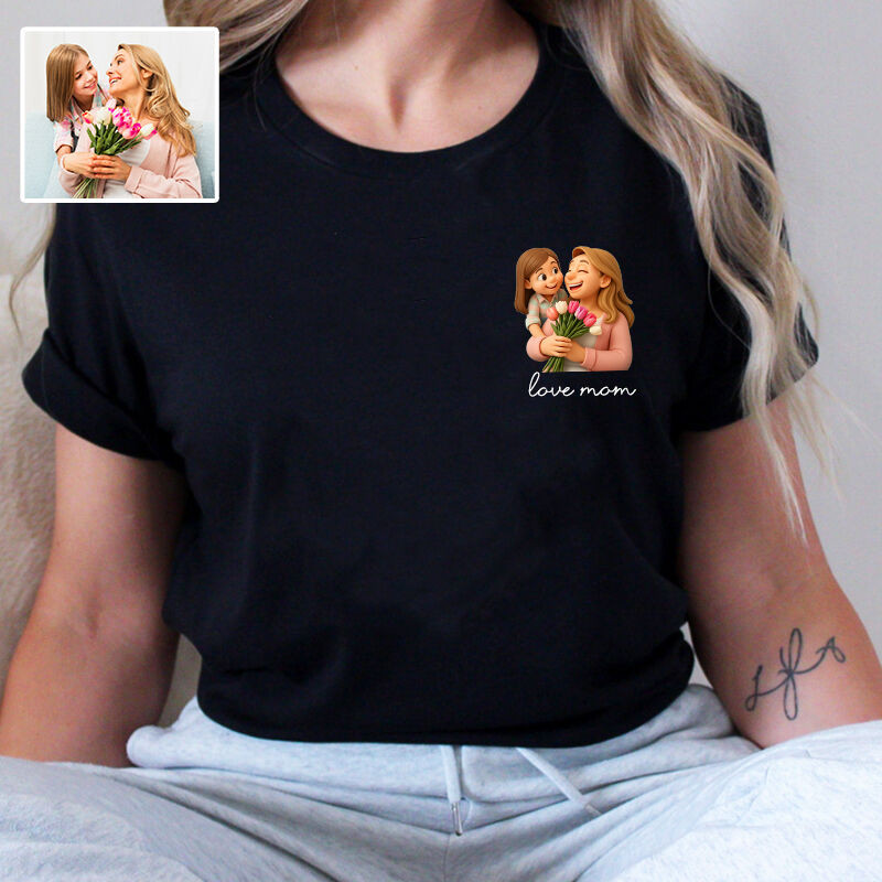 Personalized T-shirt Custom Mom and Kids Photo 3D Cartoon Style Design Exquisite Gift for Dear Mama