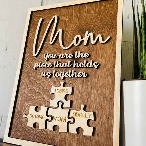 Handmade Personalized Wood Mom Puzzle Sign