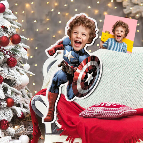 Custom Face Pillow Man Holding Shield 3D Portrait Personalized Photo Pillow Funny Gift