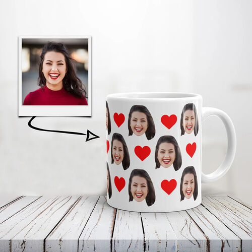 Individuelle Gesicht Tasse mit Rotem Herzen Geschenk für Freundin