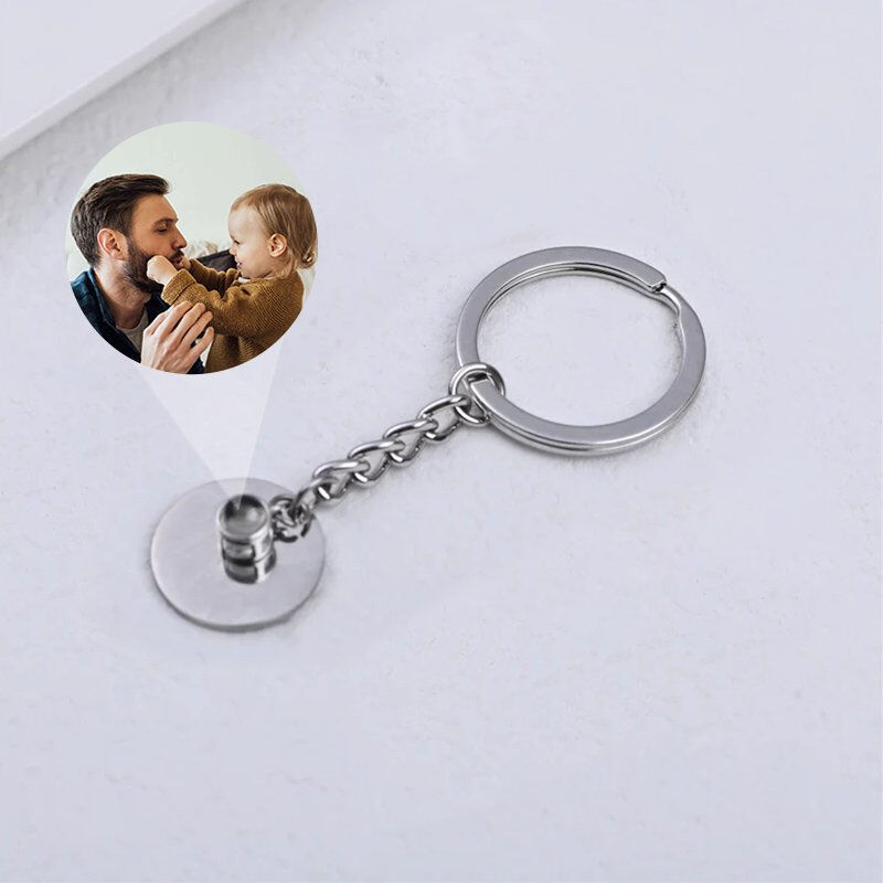 Personalized Photo Projection Keychain Round Shaped Gift For Dad