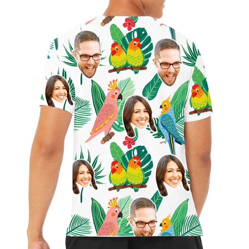 T-shirt hawaïen personnalisé pour hommes, imprimé de fleurs et d'oiseaux