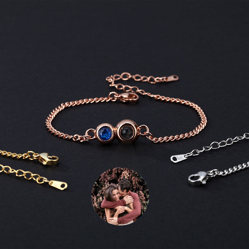 Custom Birthstone And Picture Projection Bracelet Gift for Birthday
