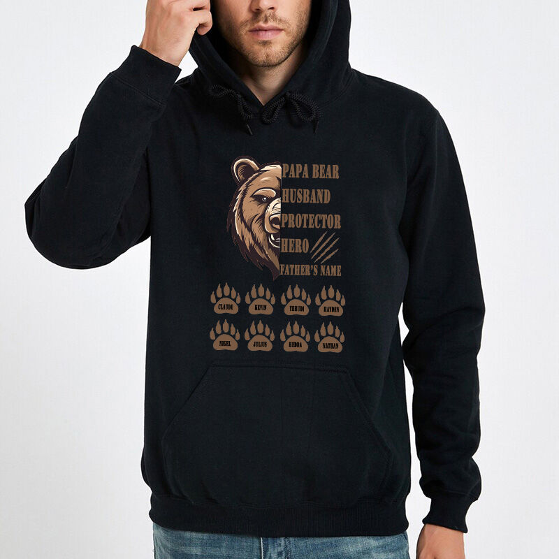 Personalized Hoodie Papa Bear with Pawprint Custom Name for Super Father