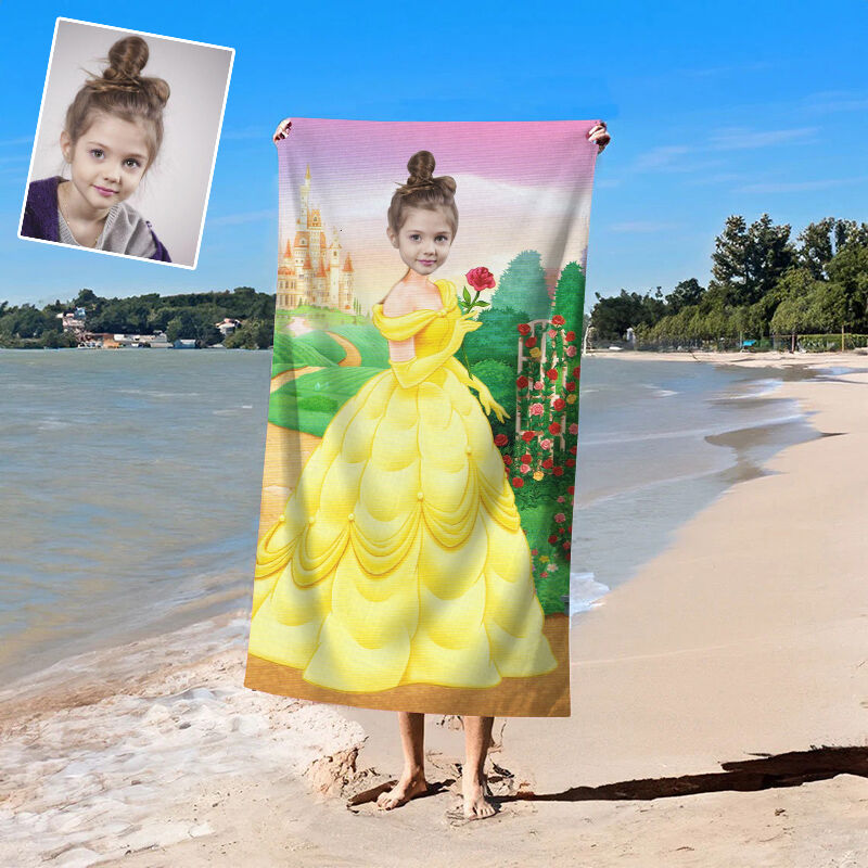 Personalized Photo Bath Towel with Beautiful Garden And Girl In Gorgeous Dress Christmas Gift for Kids