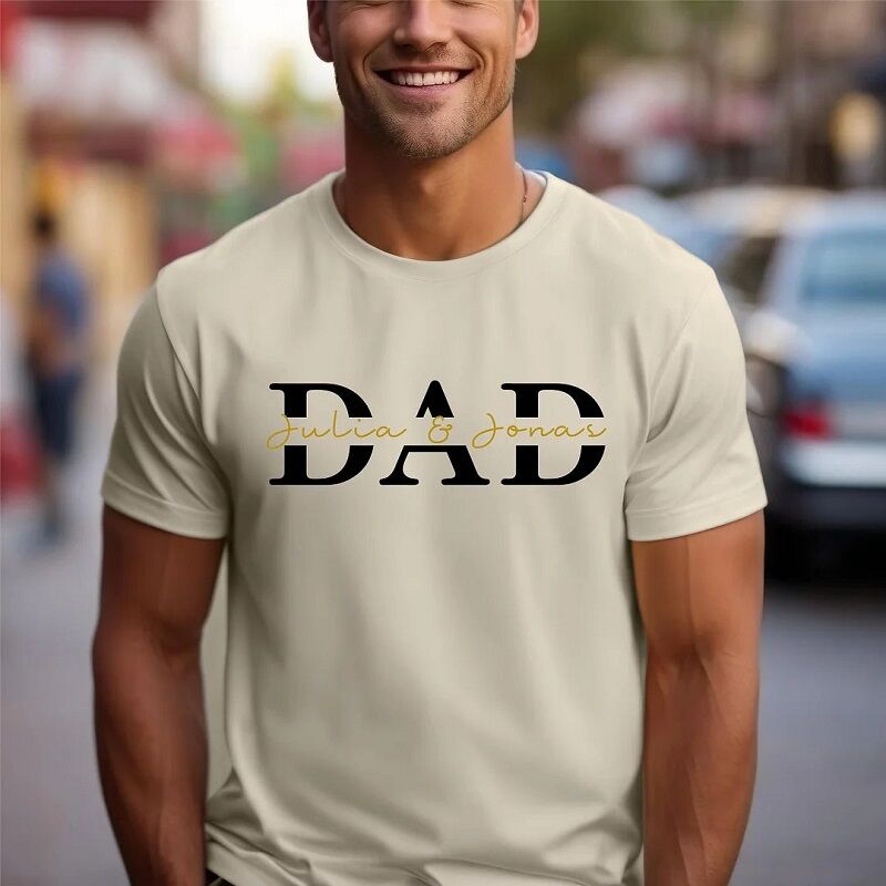 T-shirt personalizzata con nomi personalizzati con design papà Regalo perfetto per la festa del papà