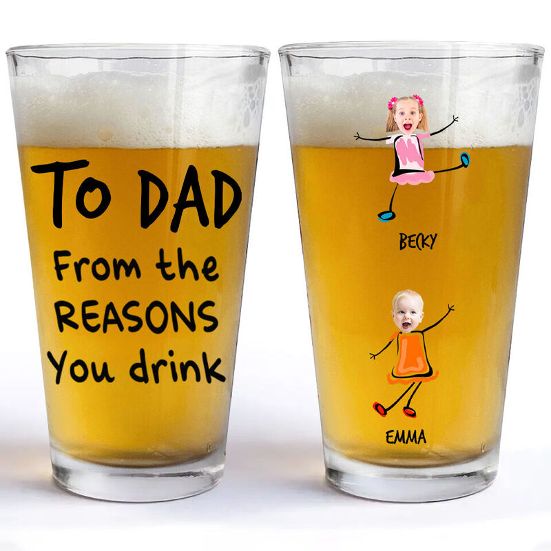 Gepersonaliseerde bierglas aangepast met kinderfoto's in leuke stijl