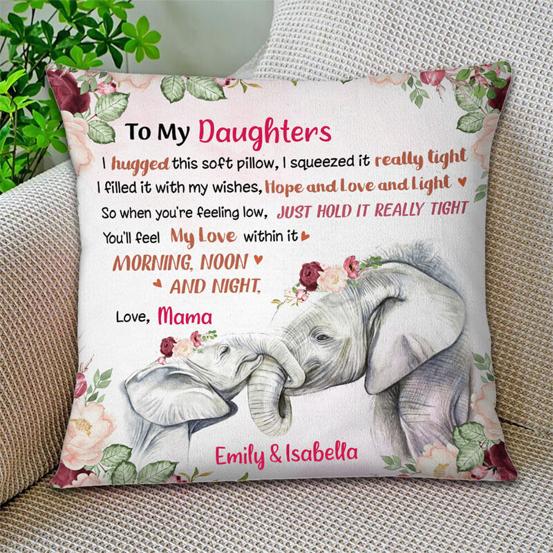 Personalized Pillow with Elephant Pattern Can Be Customized with Name Gift for Family