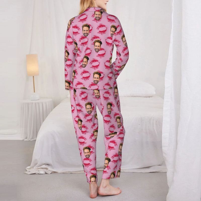 Personalized Pajamas Custom Couple Photo Passionate Kiss Pattern Design Perfect Gift for Lovers