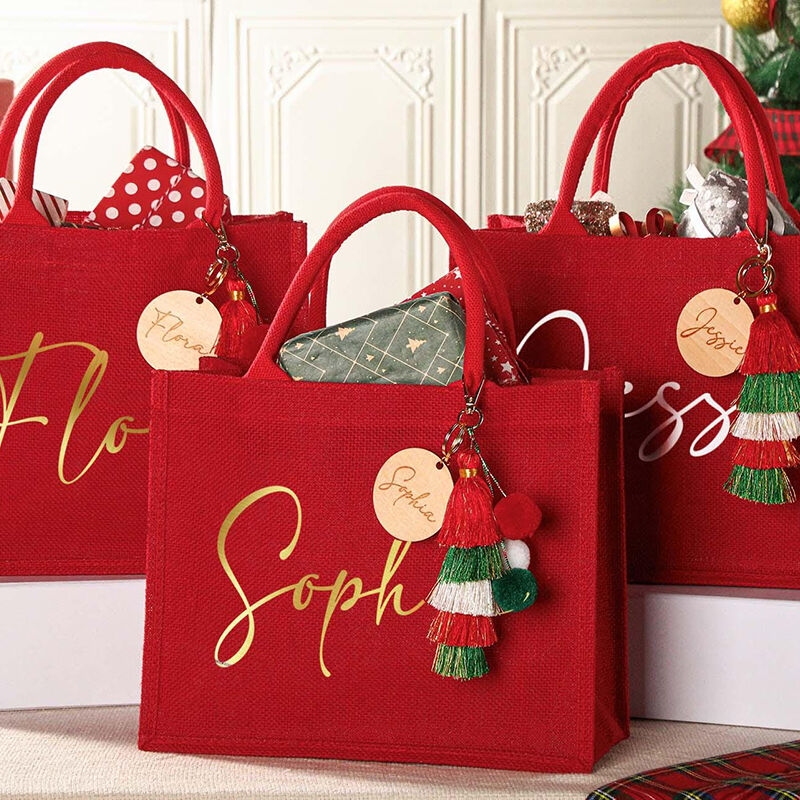 Bolsa de regalo de Navidad personalizada con nombre personalizado, regalo cálido para la familia