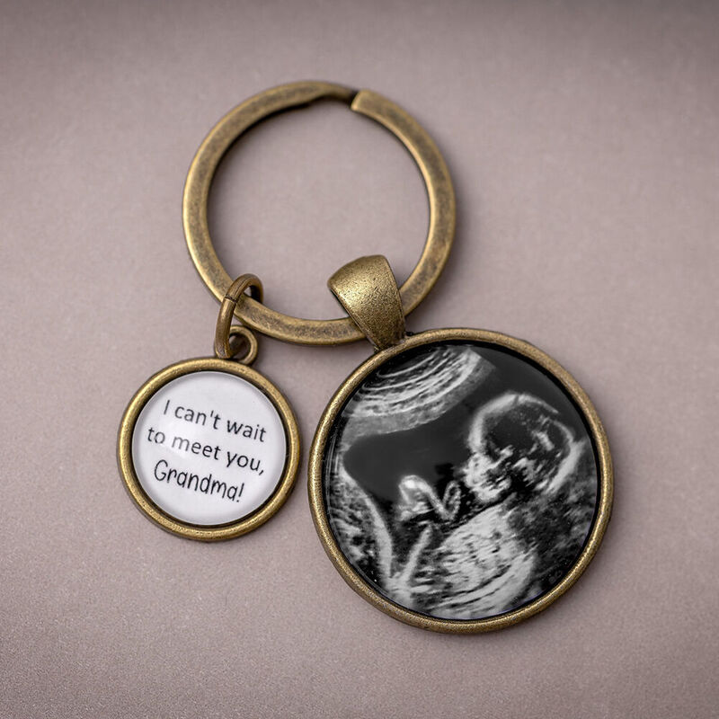 Personalisiertes Ultraschall - Foto - Schlüsselanhänger Retro - Stil Schwangerschaftsgeschenk für neue Eltern