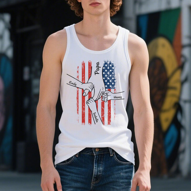 Personalized Tank Top Hold Your Hand Stars and Stripes Element Design Gift for Father's Day