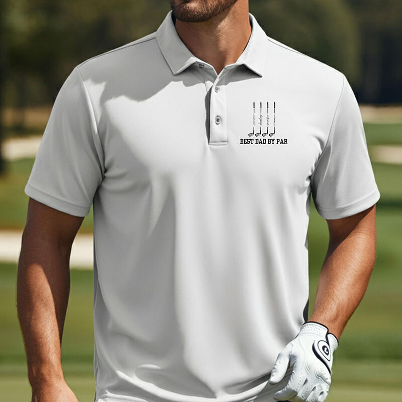 Personalized Name Embroidered Polo Shirt with Golf Clubs Pattern Funny Gift for Family