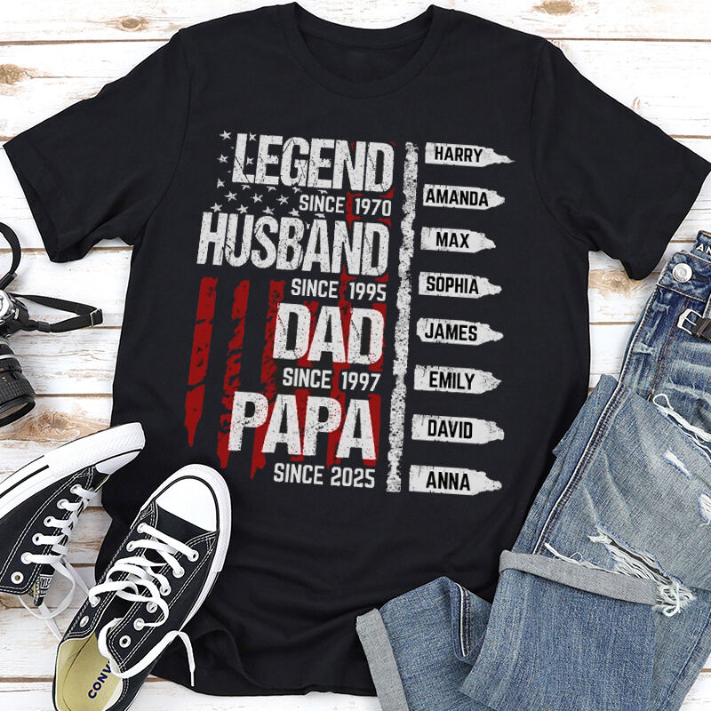 Personalized T-shirt Journey From Legend To Papa Custom Dates Design Creative Gift for Father's Day