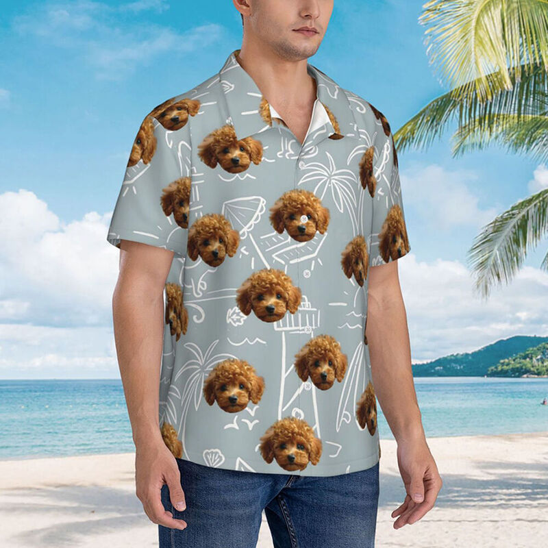 Personalisiertes Hawaiihemd mit Skizze Sonnenschirm Einfaches Sommeroberteil für Männer