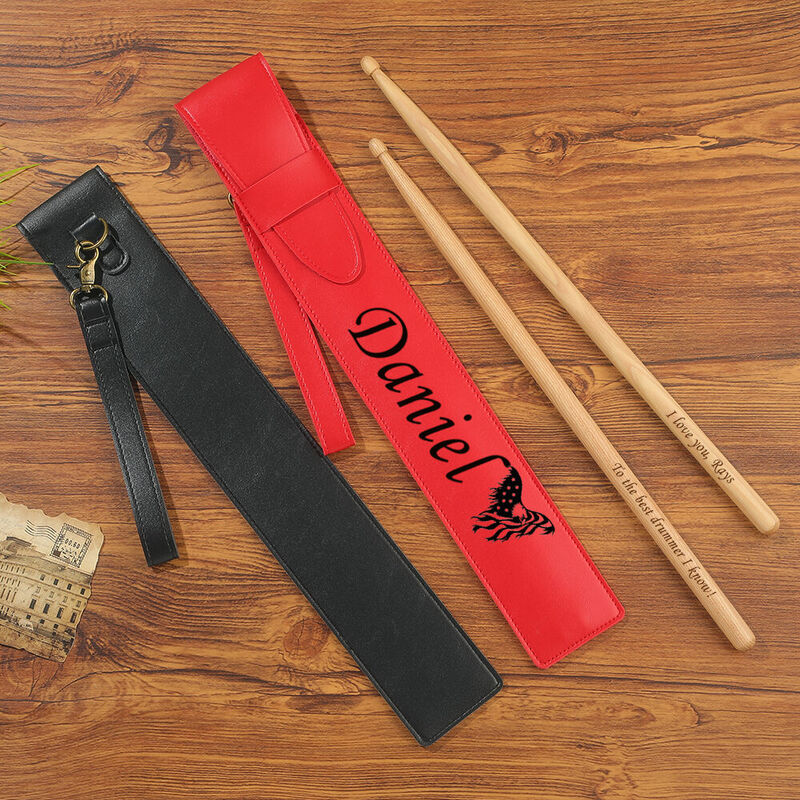 Personalisierter Leder-Drumstick-Halter Drumstick-Tasche mit einem Paar Drumsticks Geschenk für Schlagzeuger
