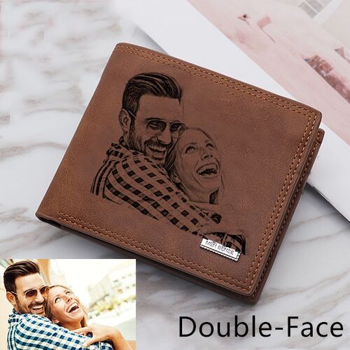 Double Sided Vintage Photo Soft Leather Mens Trifold Wallet
