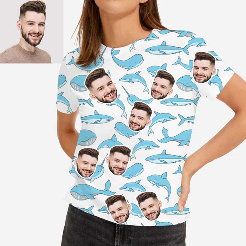 Custom Face Women's Hawaiian T-Shirt With Cute Shark