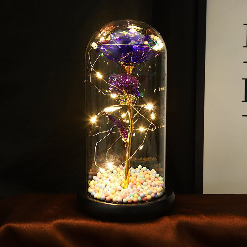 Galaxy Rose Glass Lampshade Preserved Flower Multicolored Foam Ocean Rose Flower Night Light Gift
