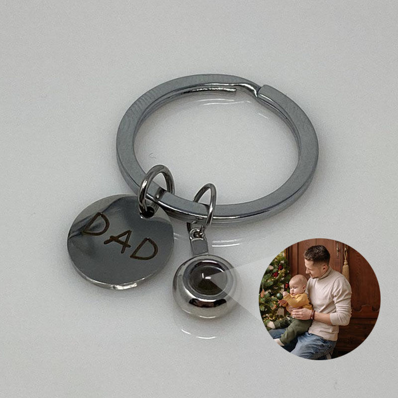 Personalized Photo Projection Keychain-Dad-With Custom Text Titanium Steel Tag