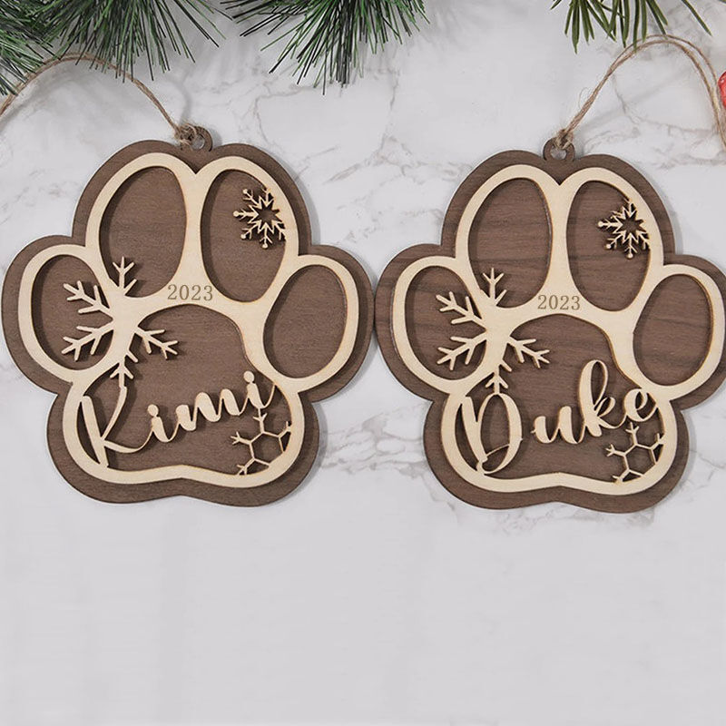 Personalized Pet Paw Snowflake Wooden Christmas Decoration for Cute Dog
