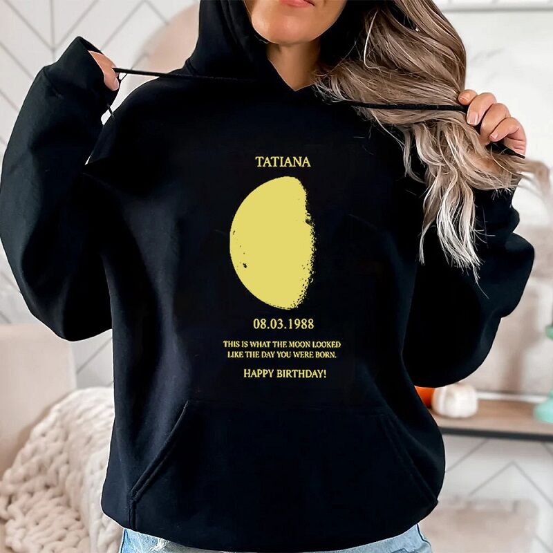 Personalized Hoodie Custom Moon Phase Special Day Romantic Gift for Loved One
