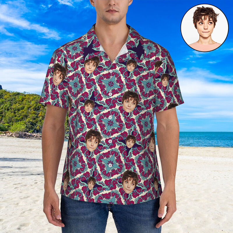 Camisa Personalizada Estampada Manga Corta Añadir Foto Cara Regalo de Navidad para Marido