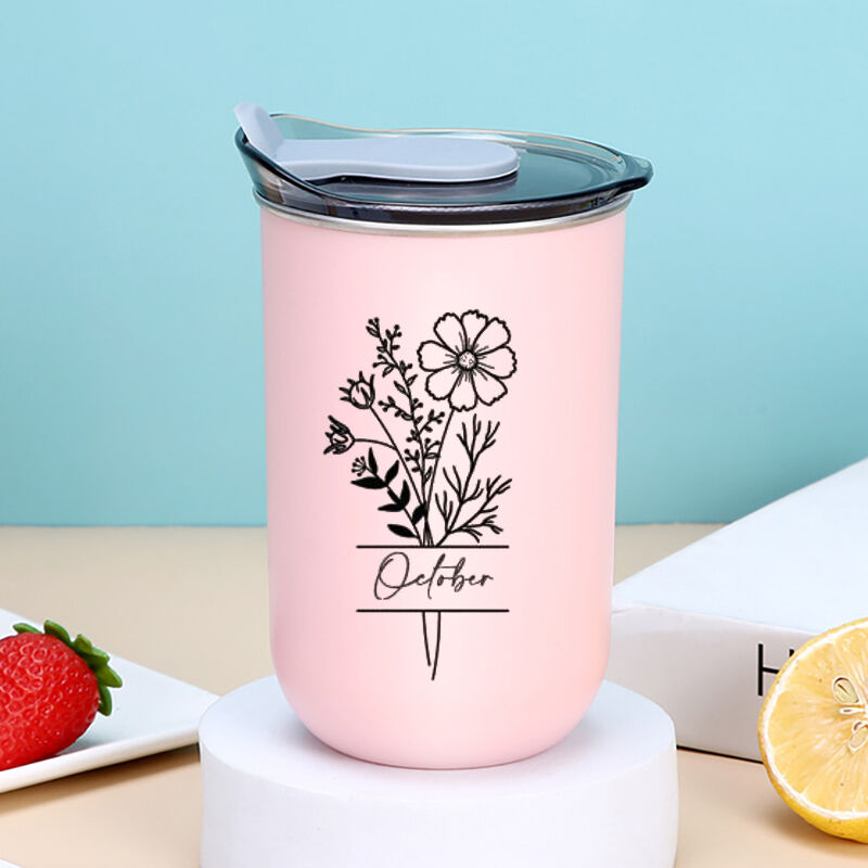 Personalisierter Name Wein Tumbler Becher mit Deckel Individuelle Geburtsblume Kreatives Geschenk für Freunde