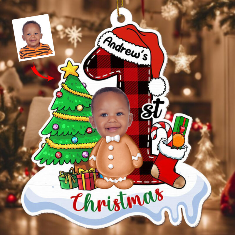 Personalized Christmas Tree Ornament Custom Photo Fun Gift For One Year Old Baby