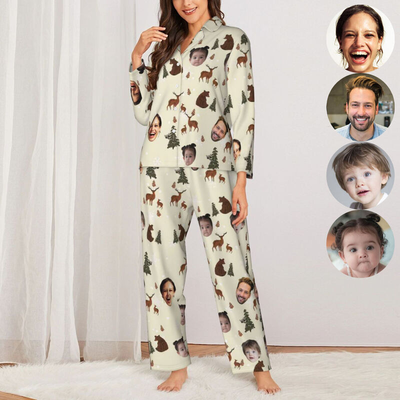 Personalized Pajamas Custom Photos Bear Reindeer Christmas Season Pattern Design Perfect Gift for Family