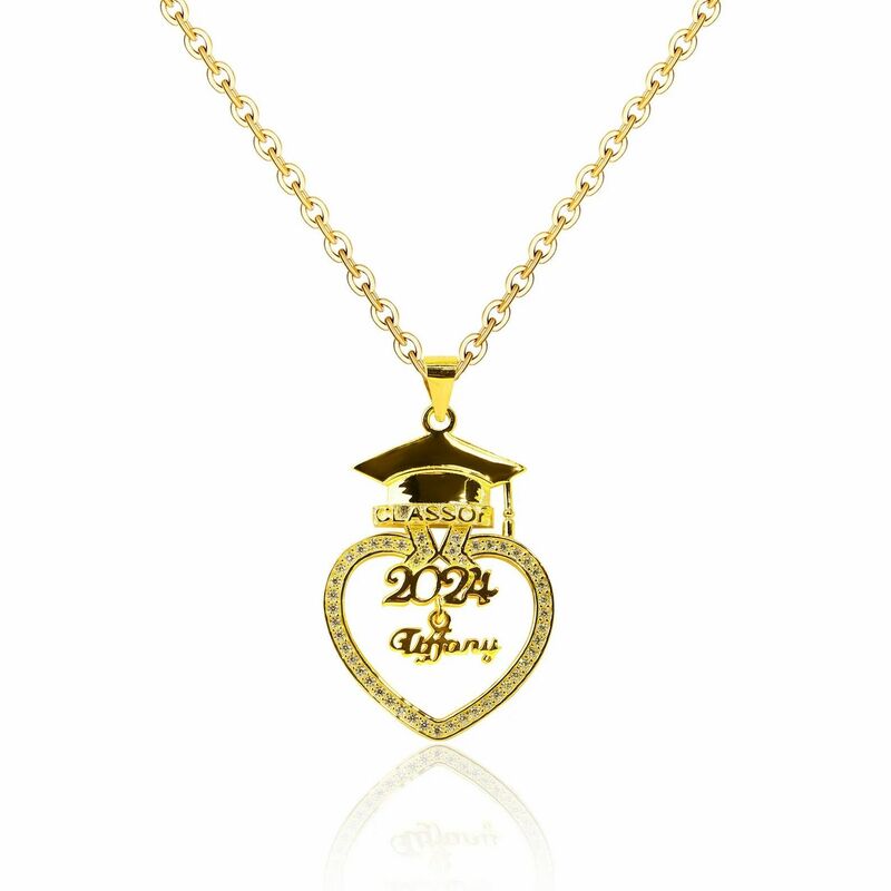 Personalized Love Necklace with Bachelor Hat and Diamond Gift for Graduates