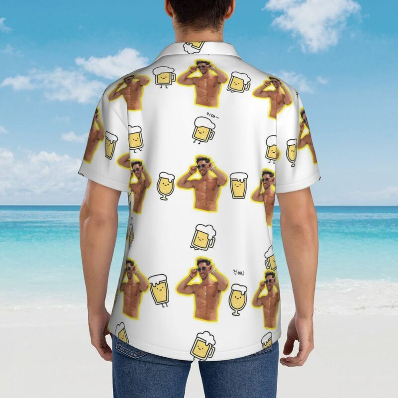 Custom Hawaiian Shirt with Beer Mug Print Simple Beach Short Sleeve for Couples