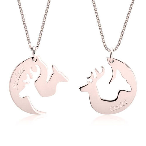 ＂His Doe Her Buck＂Couple Engraved Necklaces