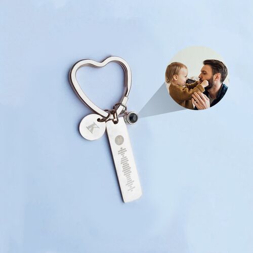 Spotify Song Code With Photo Projection Heart Keychain- For Dad