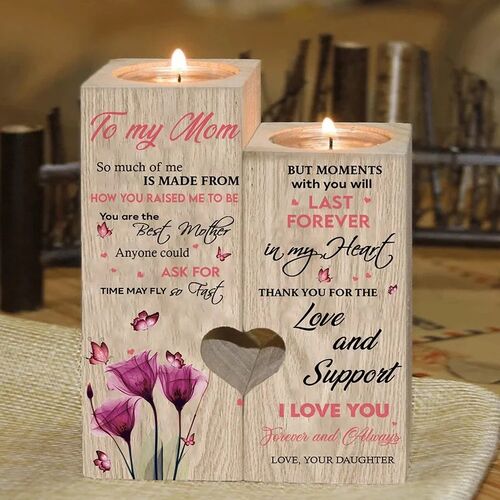 Holzkerzenständer Geschenk zum Muttertag "Liebe und Unterstützung"