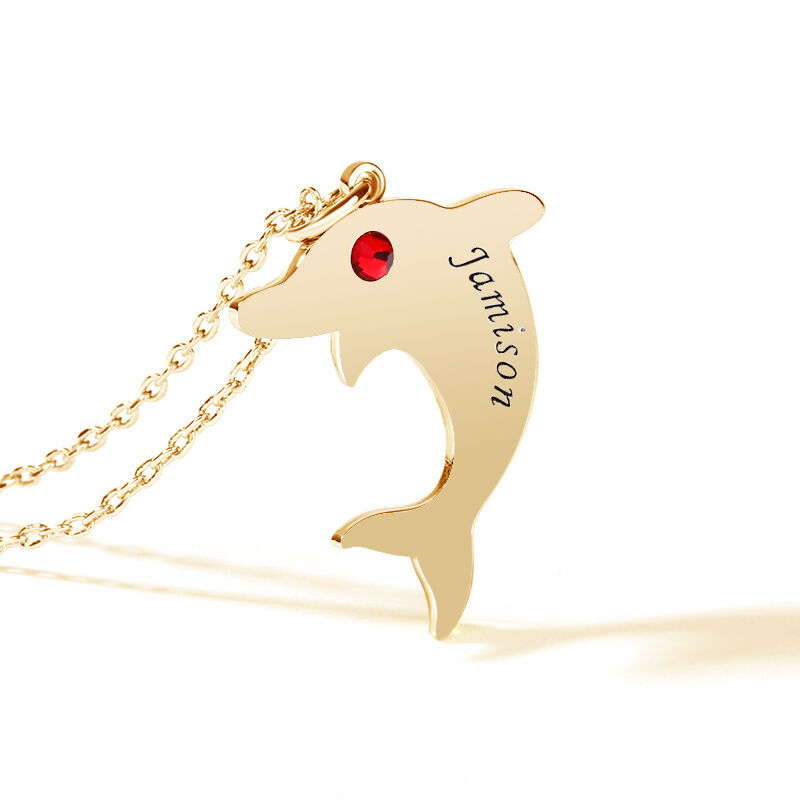 Engraved Dolphin Necklace with Birthstone