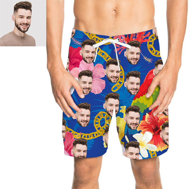 Custom Face Flowers Men's Beach Shorts