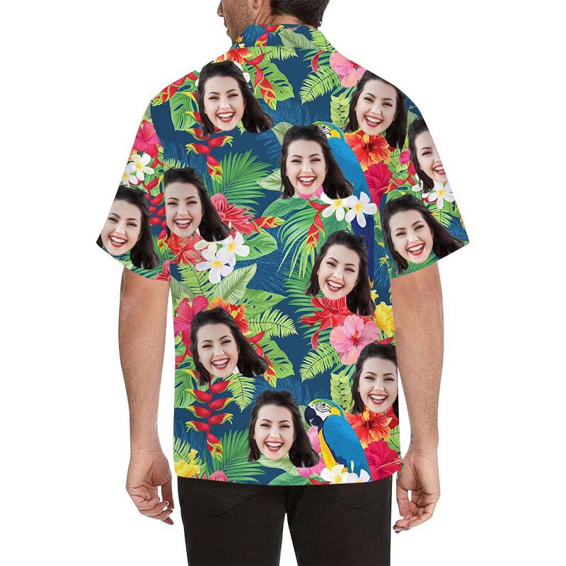 Custom Face Summer Colorful Plants Men's All Over Print Hawaiian Shirt