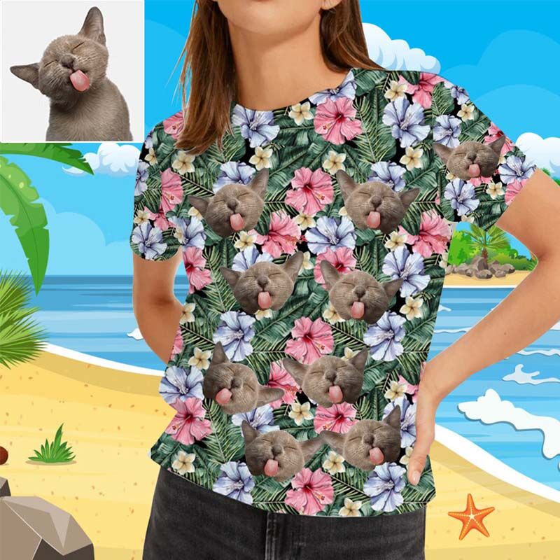 T-shirt hawaïen personnalisé pour femme, imprimé d'une belle grappe de fleurs