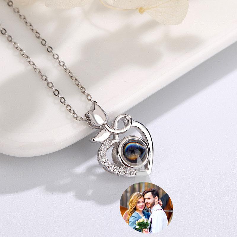 Sterling Silver Personalized Tulip Projection Necklace with Diamonds for Couple