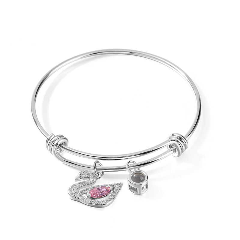 Personalized Projection Photo Bracelet with Elegant Swan Charm