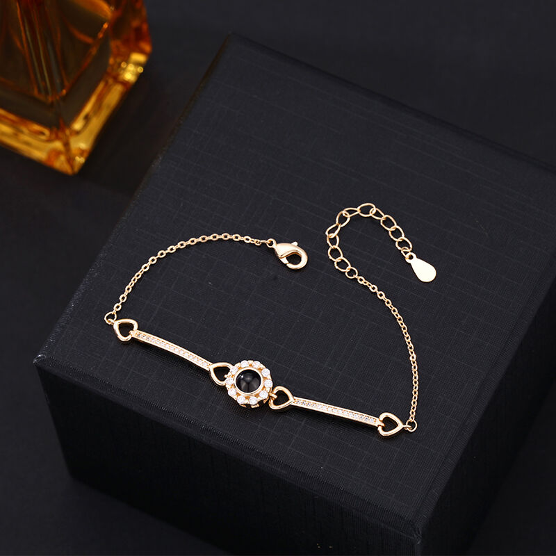 Personalized Projected Picture Bracelet With Round Pendant And Diamonds Warm Birthday Gift For Her